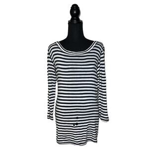 CAbi Striped Top Tunic Nautical Boat Neck Knit Shirt Crop Cropped Women’s L